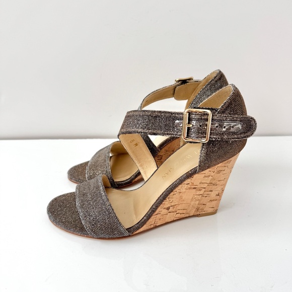 Stuart Weitzman Lineone Pyrite Nocturn Cork Wedge Ankle Strap Sandals Size 8 M - Picture 3 of 11